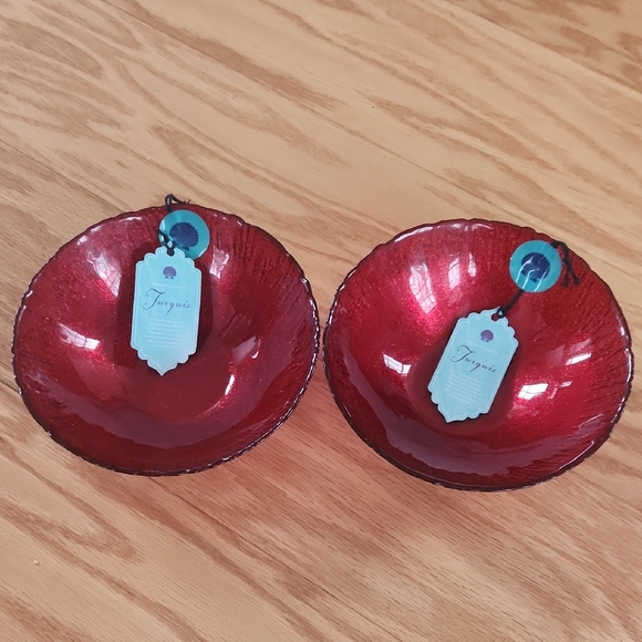Source Unknown Other - Set of Two Red Glass Bowls Sparkly Handcrafted